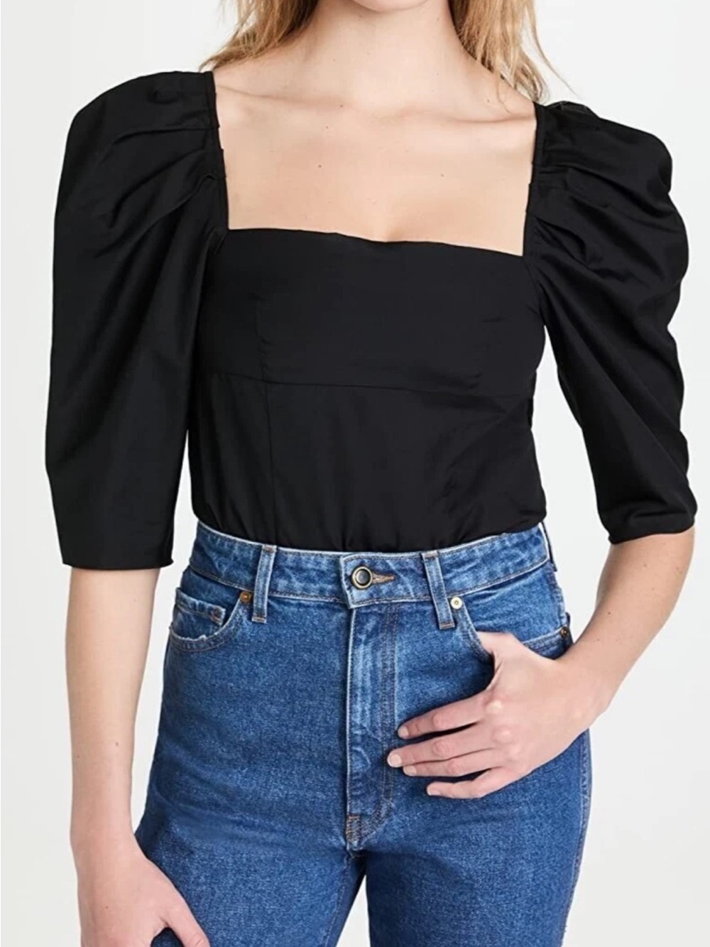 VINCE DRAPED 3/4 SLEEVE SQUARE NECK BLOUSE BLACK Size 4